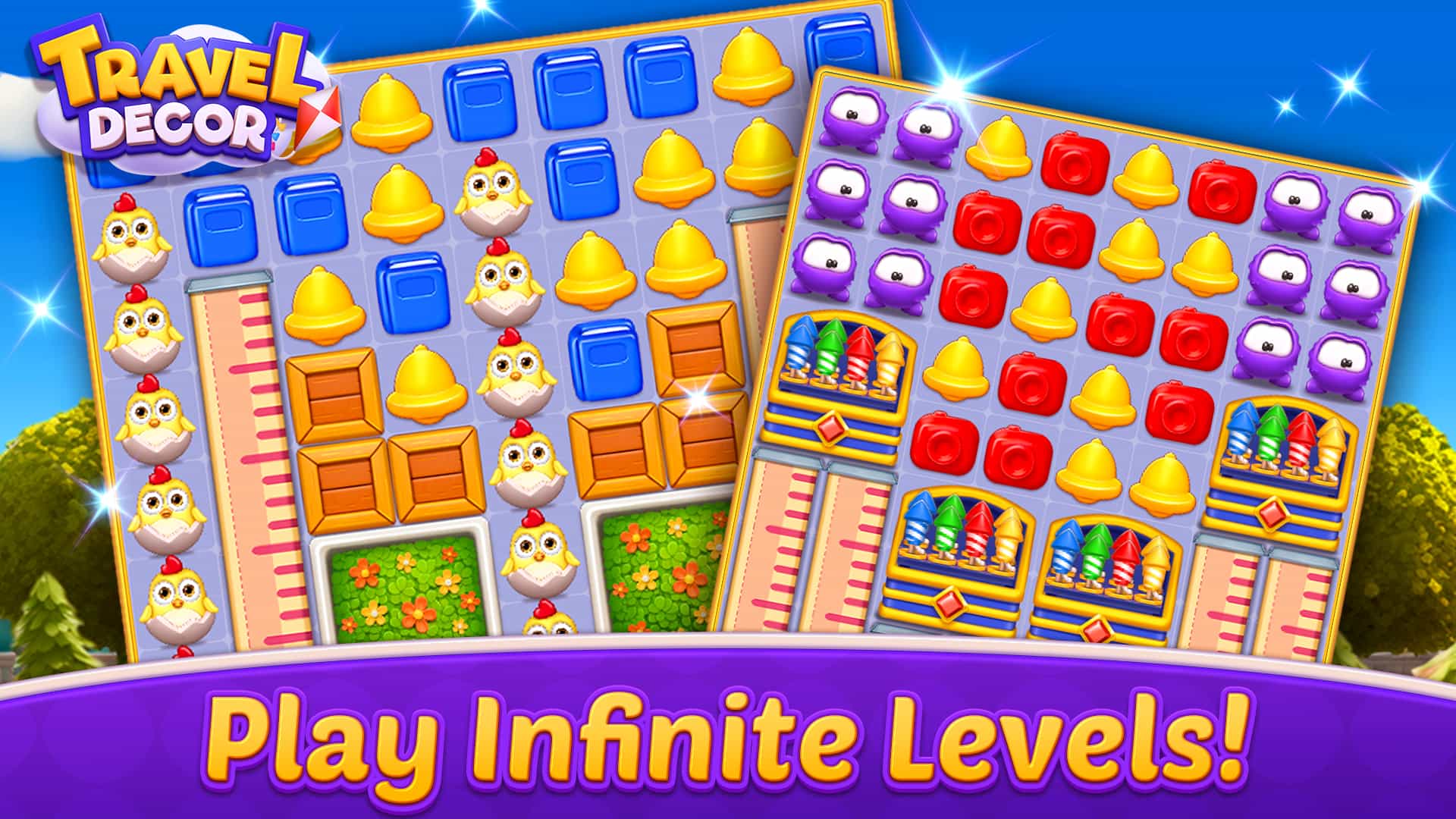 Game screenshot showing match-3 puzzle board